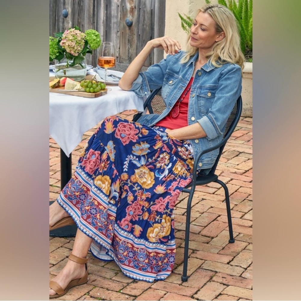Soft Surroundings New Kara Skirt Blue Akrotiri Flowers Maxi Women’s Size Large - Picture 13 of 13
